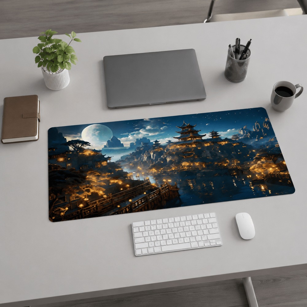 Work Desk Home Setup - مفرش طاولة ممدود بطباعة قمر المدينة