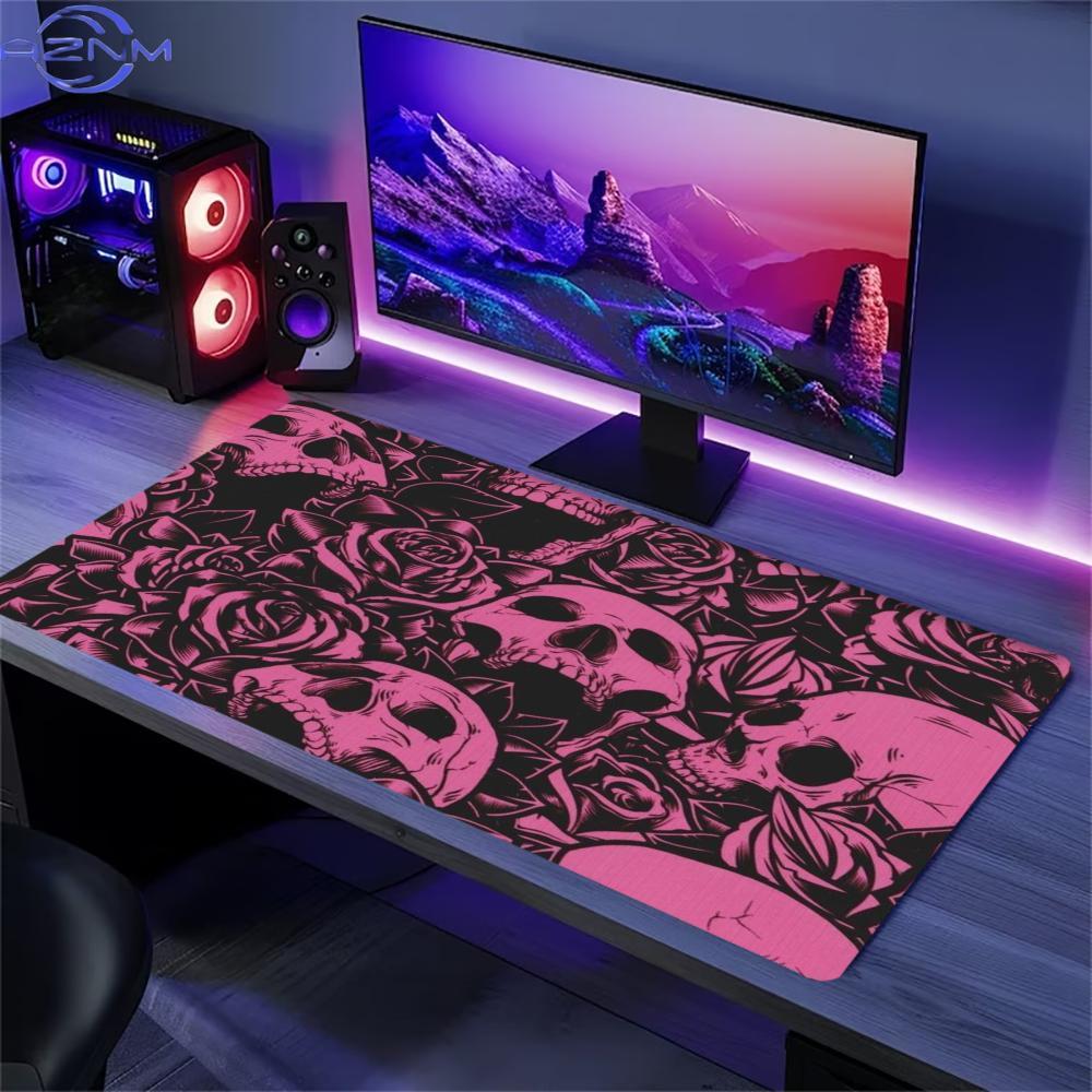 Desk Setup Pink - بساط مكتب ممتد بتصميم جمجمة وردية،