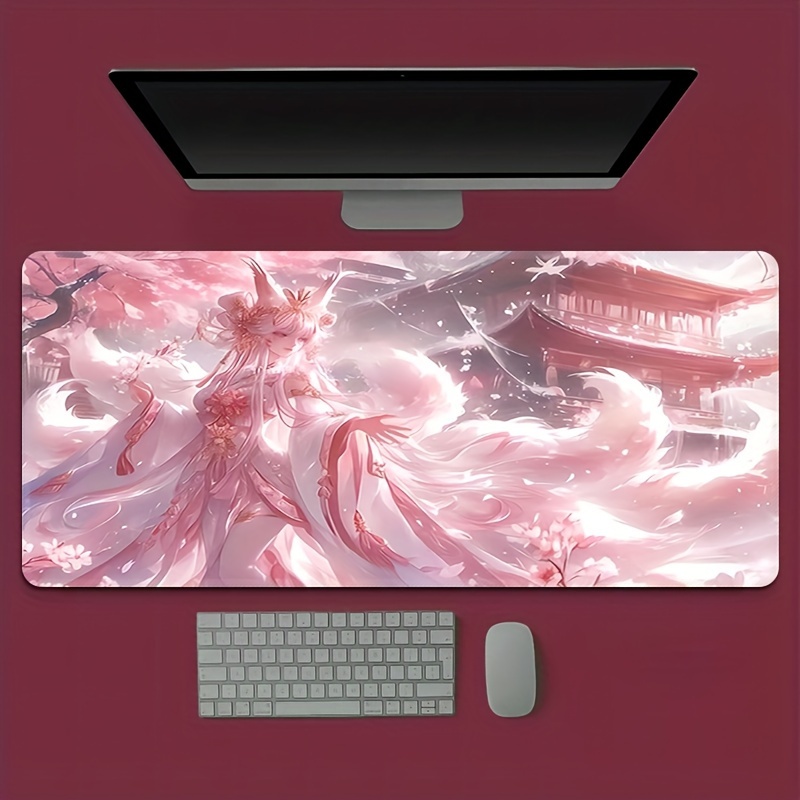Desk Setup Pink - سجادة مكتب بتصميم فتاة الثعلب الأنمي،