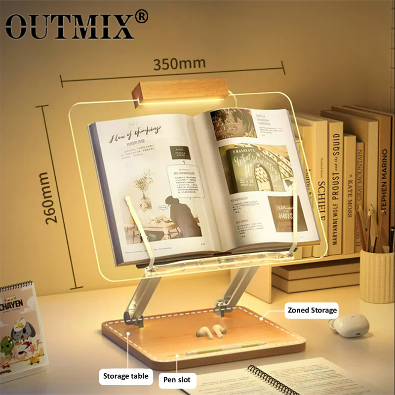 Desk Setup Pink - حامل قراءة خشبي مع إضاءة، حامل