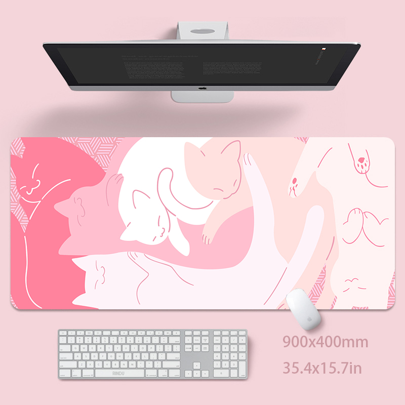 Desk Setup Pink - لطيف القط لوحة ماوس كبيرة 100x50
