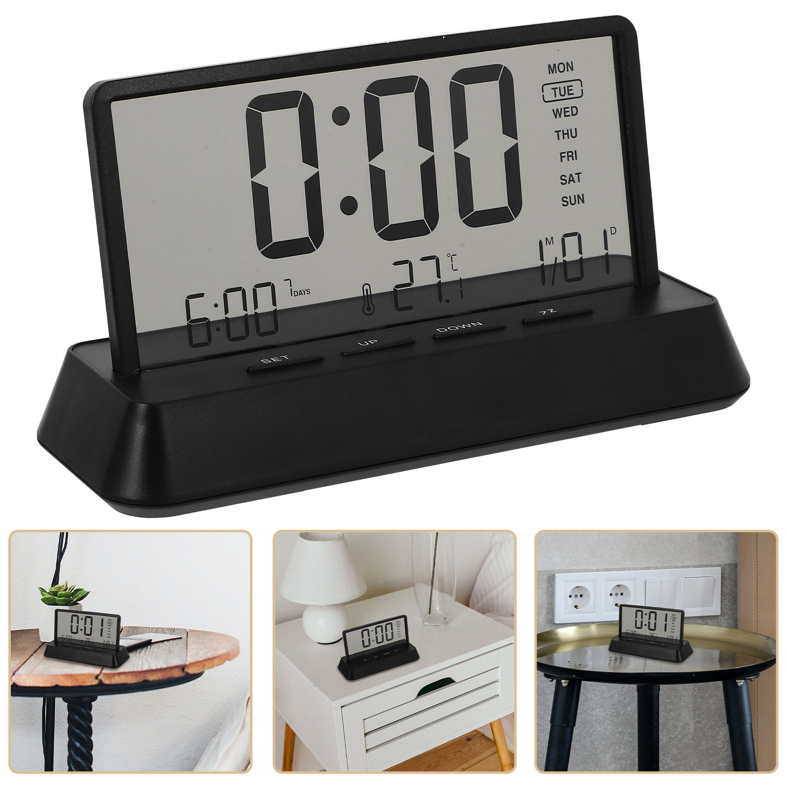 Desk Setup Small - ساعة منبه رقمية صغيرة مدمجة من
