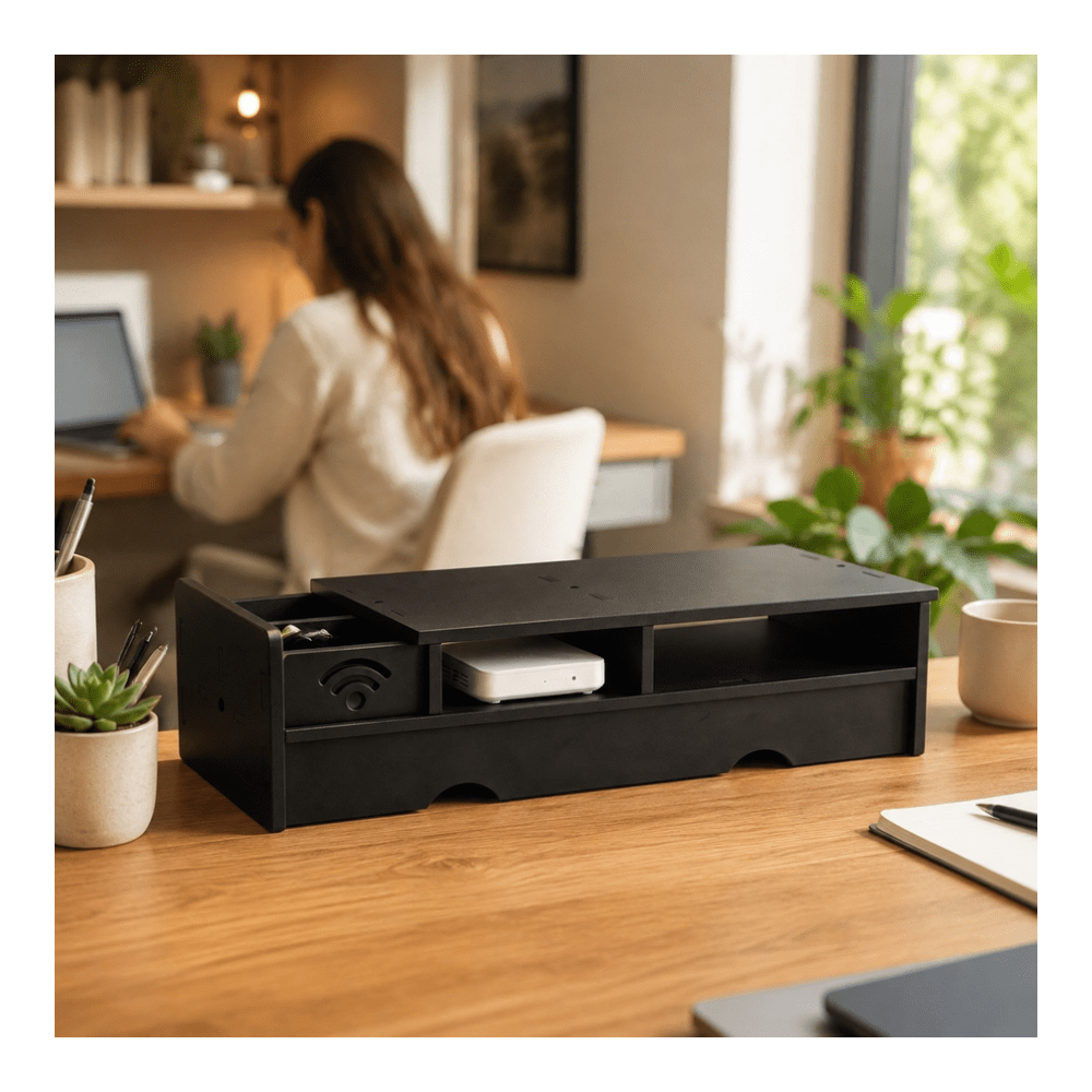 صندوق تخزين راوتر واي فاي أسود - مراجعة Desk Setup Tech وسعره