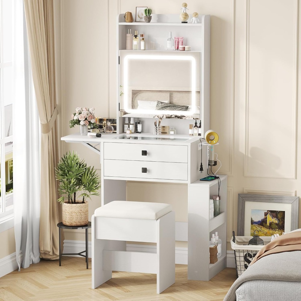 طاولة مكياج صغيرة مع مرآة مضاء - مراجعة Desk Setup Small وسعره