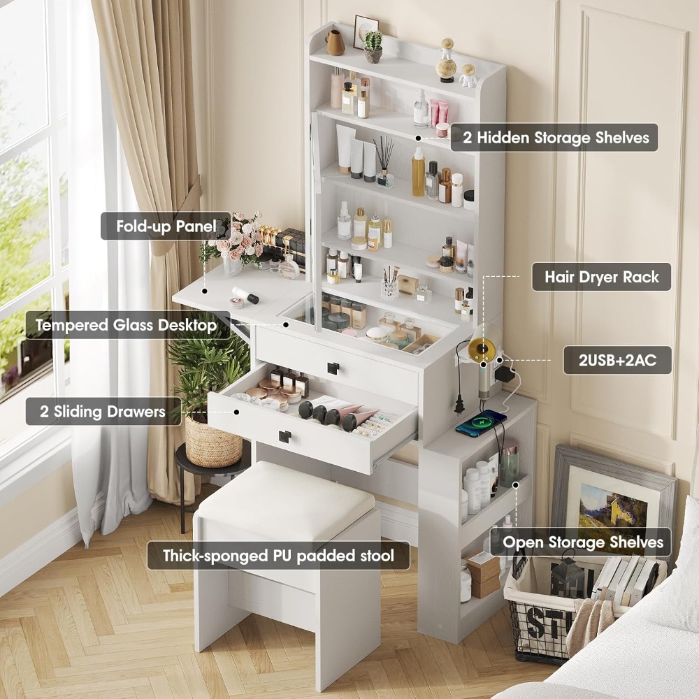 طاولة مكياج صغيرة مع مرآة مضاء - مراجعة Desk Setup Small وسعره