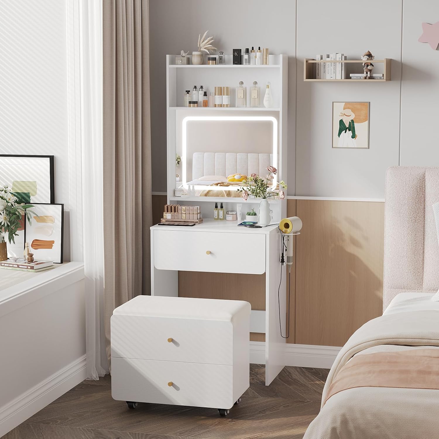 طاولة تجميل مع مرآة وإضاءة، طا - مراجعة Desk Setup Small وسعره